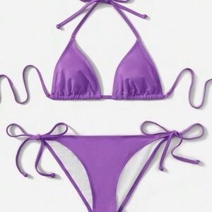 SHEIN Purple Triangle Tie-Side Bikini Set size large fits medium